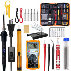 17 IN 1 Electronic Repair Tool Kit, 60W LVD High Power Thermostatic Adjustable Temperature Industrial Soldering Iron with Power Switch & Digital Multimeter