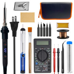 16 IN 1 Electronic Repair Tool Kit, 60W LVD High Power Thermostatic Adjustable Temperature Industrial Soldering Pen with Digital Multimeter