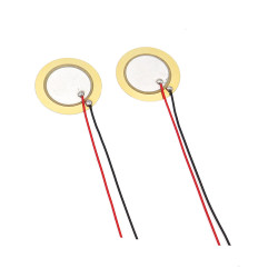 27mm Copper Piezo Buzzer Disc, Two-Electrode Piezoelectric Ceramic Sound Element with Soldered Wires, 18mm Ceramic Layer Passive Piezo Chip